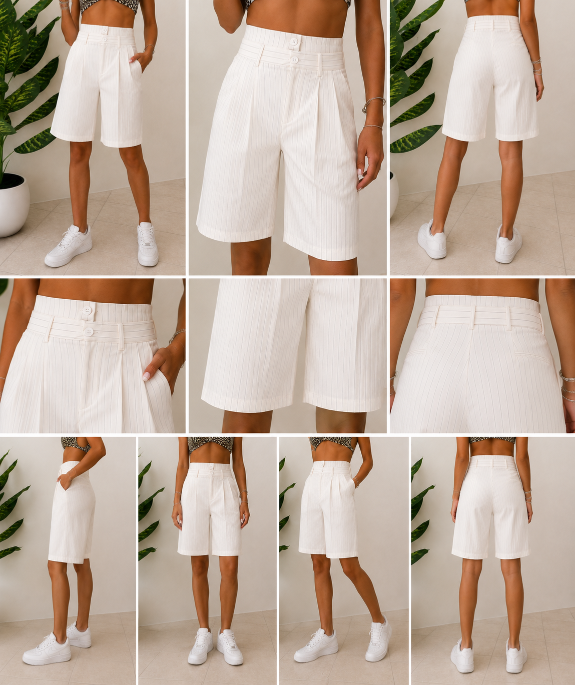Ivory Pinstripe Shorts