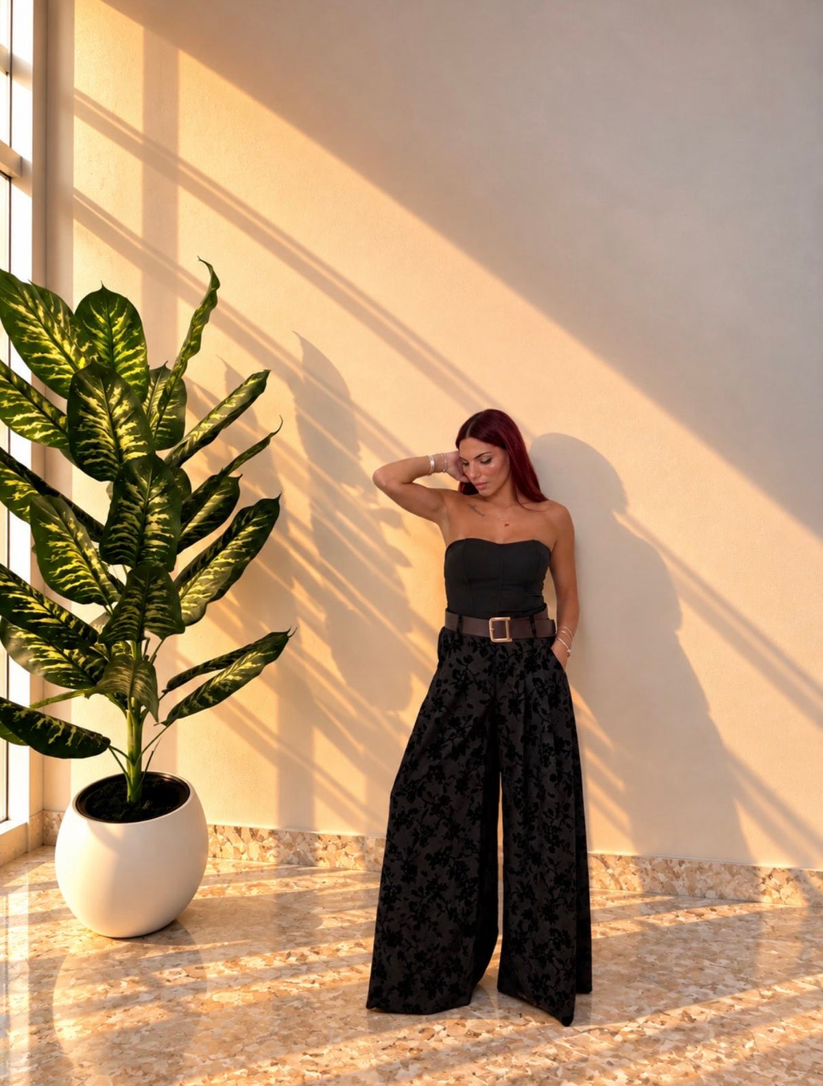 Velvet Bloom Wide-Leg Pants