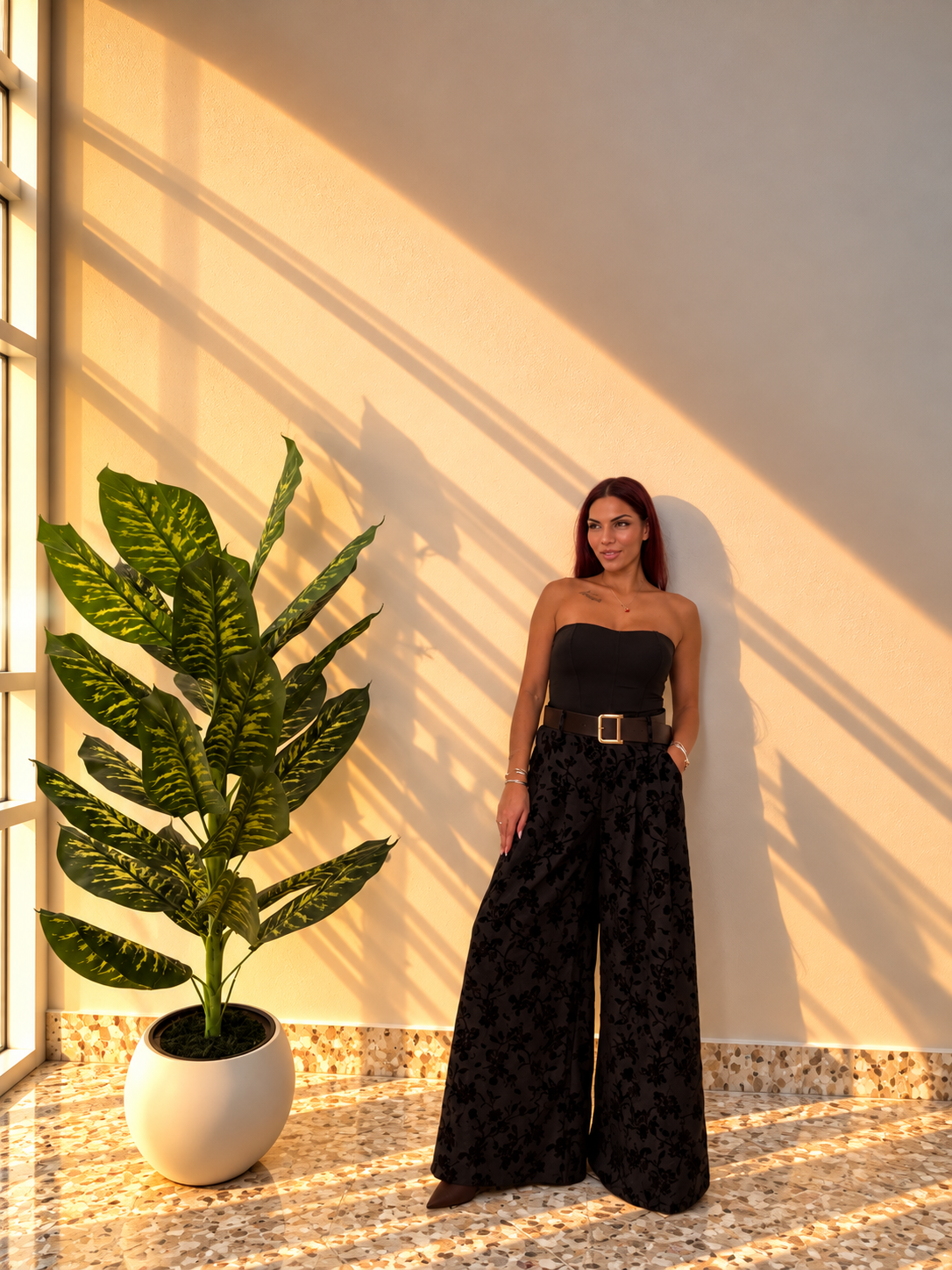 Velvet Bloom Wide-Leg Pants