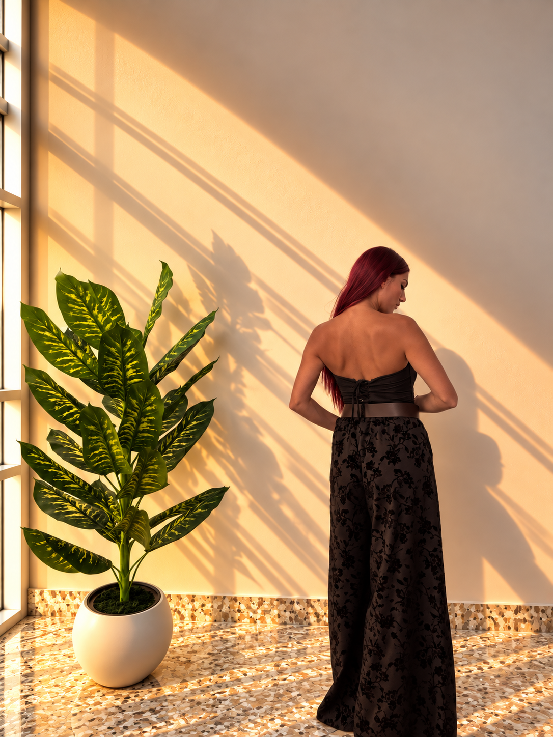 Velvet Bloom Wide-Leg Pants