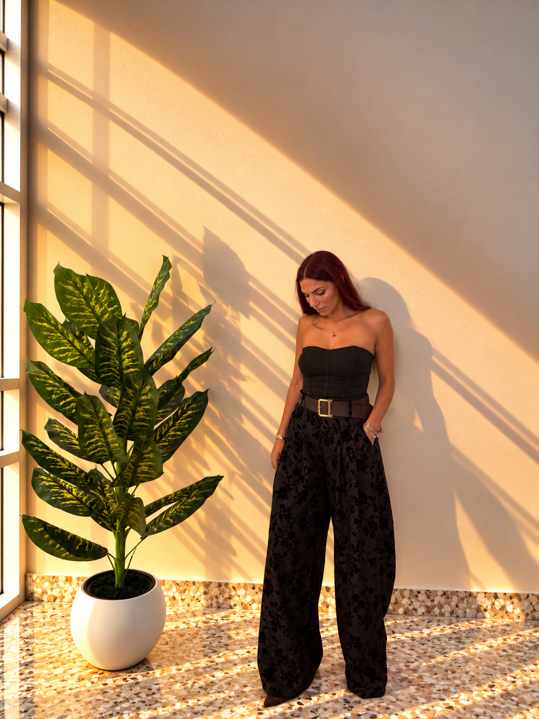 Velvet Bloom Wide-Leg Pants