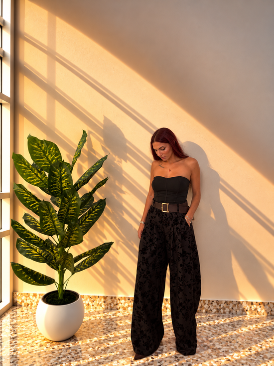 Velvet Bloom Wide-Leg Pants